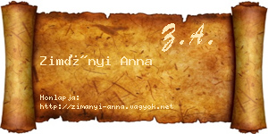 Zimányi Anna névjegykártya